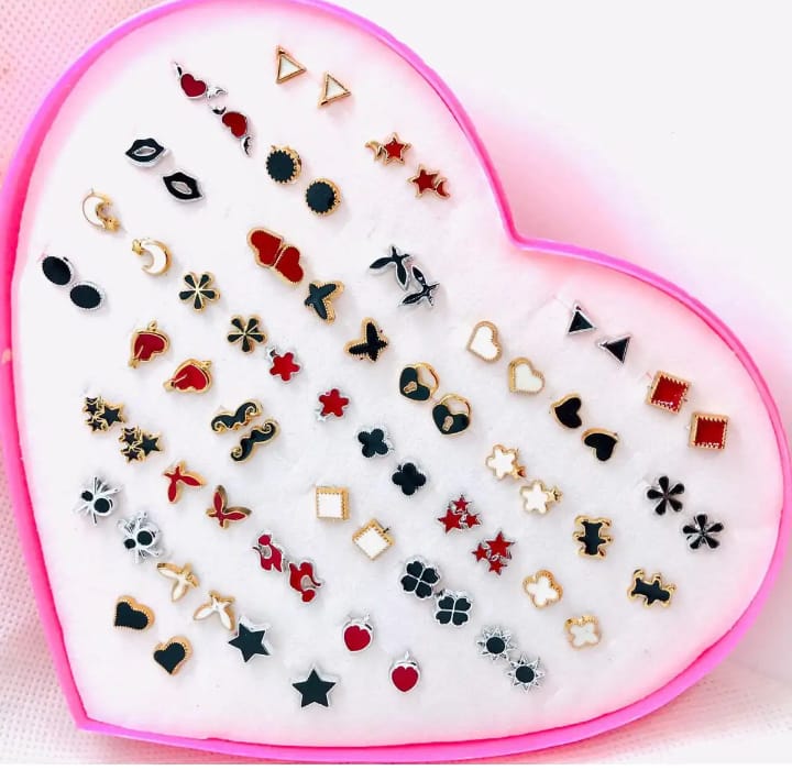 36 Pairs Of Random Beautiful Ear studs Silicon Back With Back Stopper - Image 2