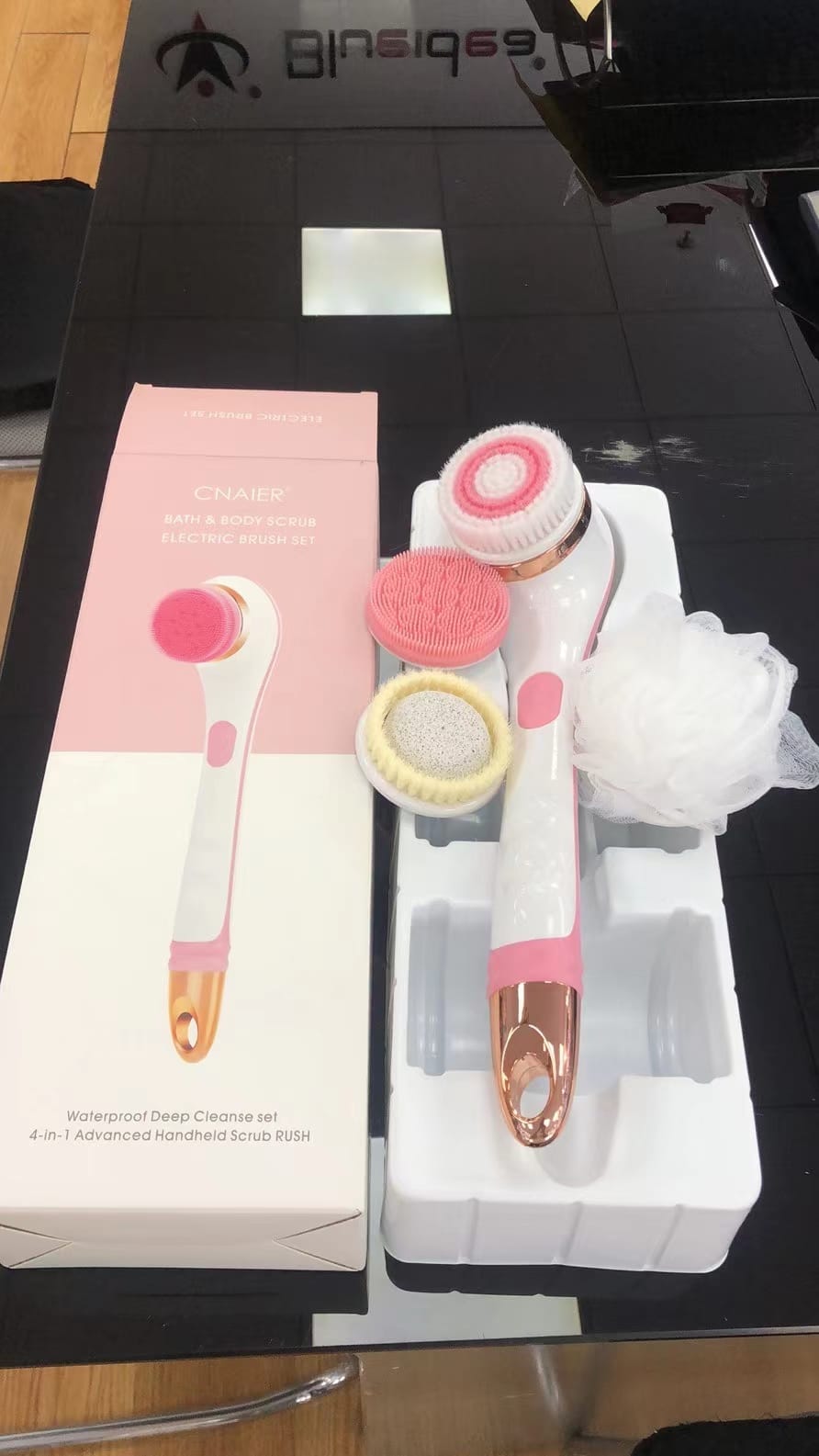 CNAIER Bath and Body Scrub Electric Brush Set - Rechargeable 4 in 1 (Random Color) - Image 2