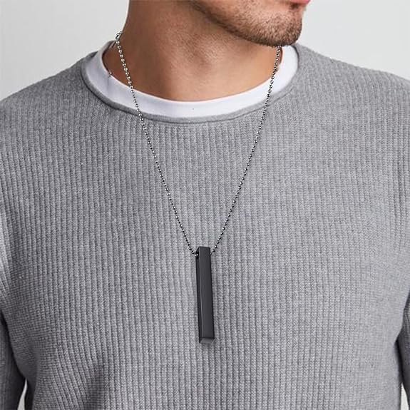 Pack Of 2 Boys Bar Necklace Materials Stainless Steel - Black - Image 6