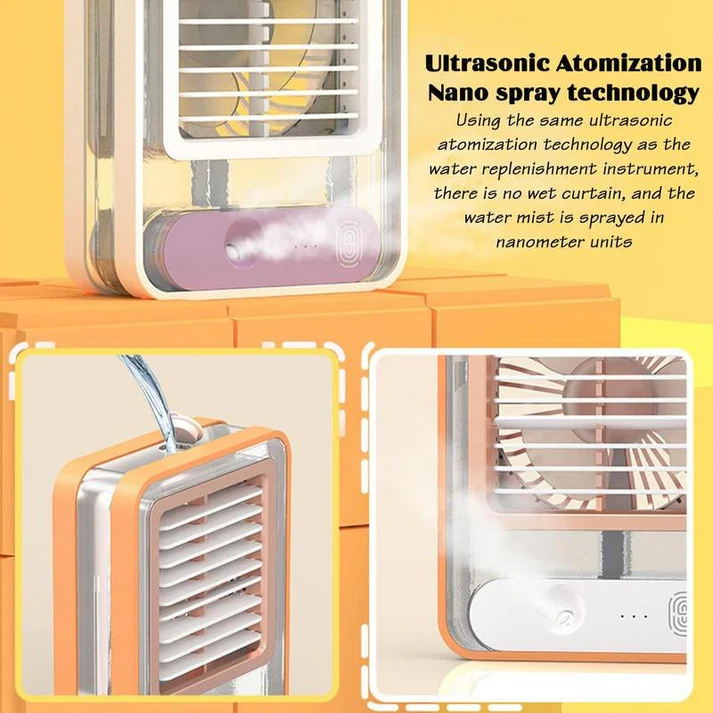 Portable Desktop Air Conditioner USB Mini Air Cooler Fan Water Cooling Fan with 3 Speed Spray Humidifier Purifier for Car Home Rechargeable - Image 3