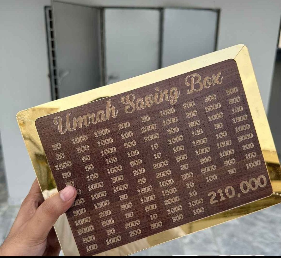 Wooden Umrah Saving Box | Premium Money Box with 210,000 Goal Tracker | Elegant Islamic Design for Charity, Donations & Umrah Fund - Image 2