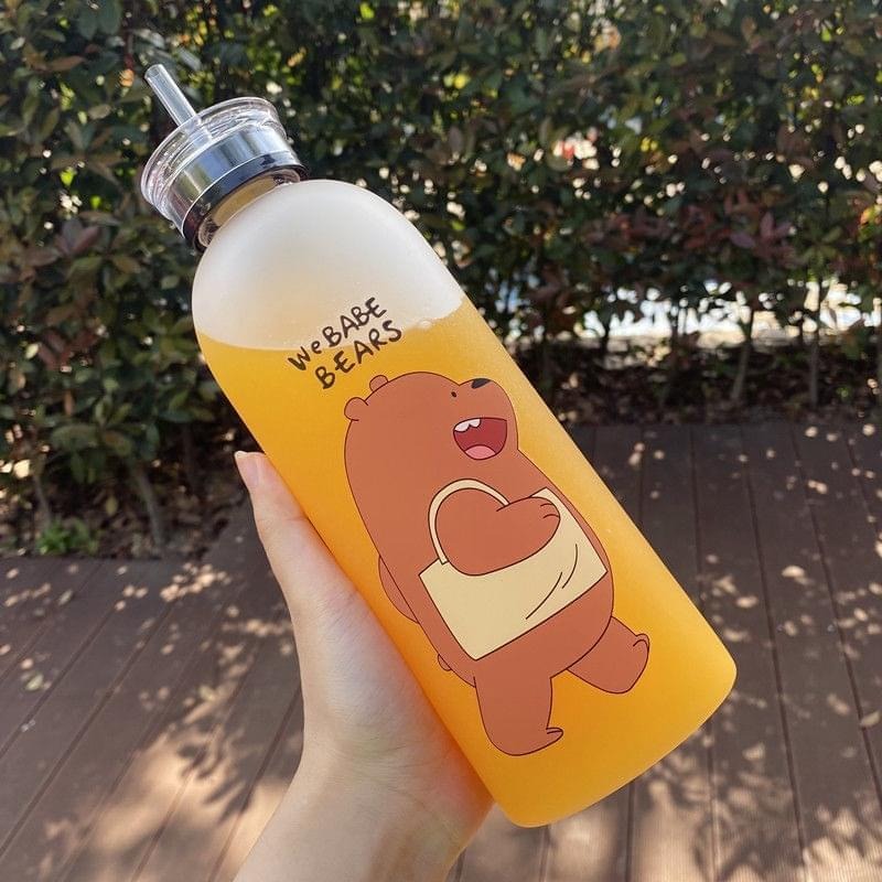 We Bear Panda Water Bottle 1000ml With Two Caps And Straw Durable Design For Daily Hydration And Easy Use (Random Design) - Image 4