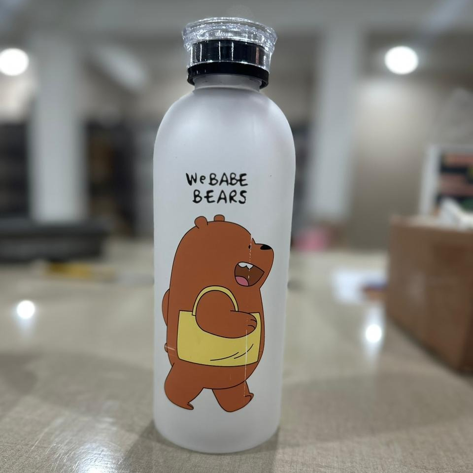 We Bear Panda Water Bottle 1000ml With Two Caps And Straw Durable Design For Daily Hydration And Easy Use (Random Design) - Image 2