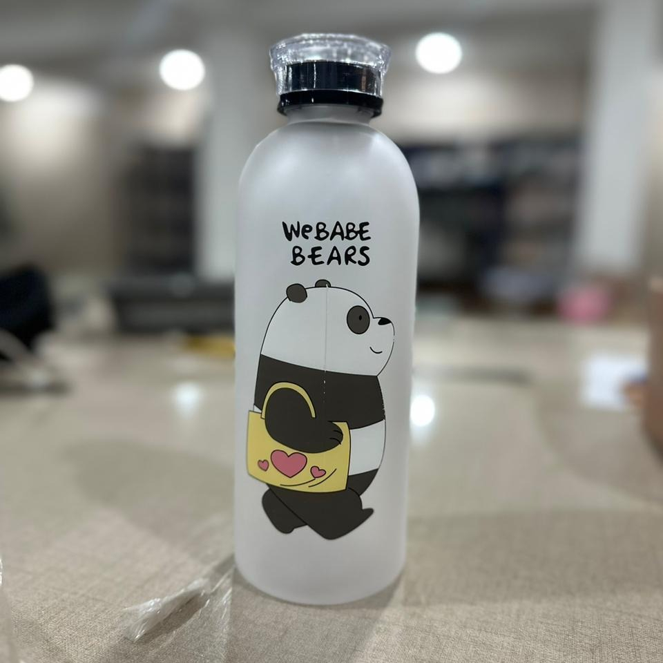 We Bear Panda Water Bottle 1000ml With Two Caps And Straw Durable Design For Daily Hydration And Easy Use (Random Design) - Image 3