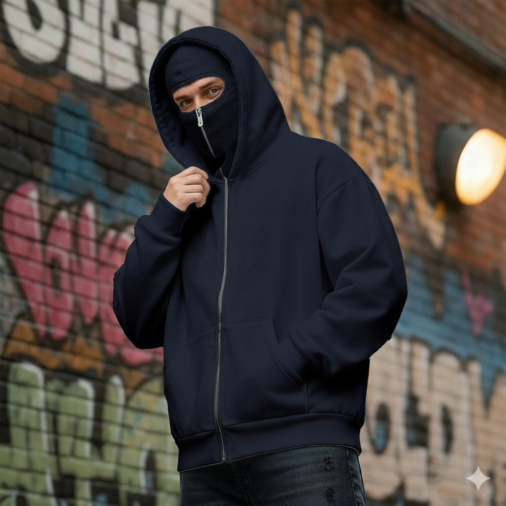Balaclava Ninja Zipper Hoodie Jacket For Men – Comfy Fashion black L - Image 4