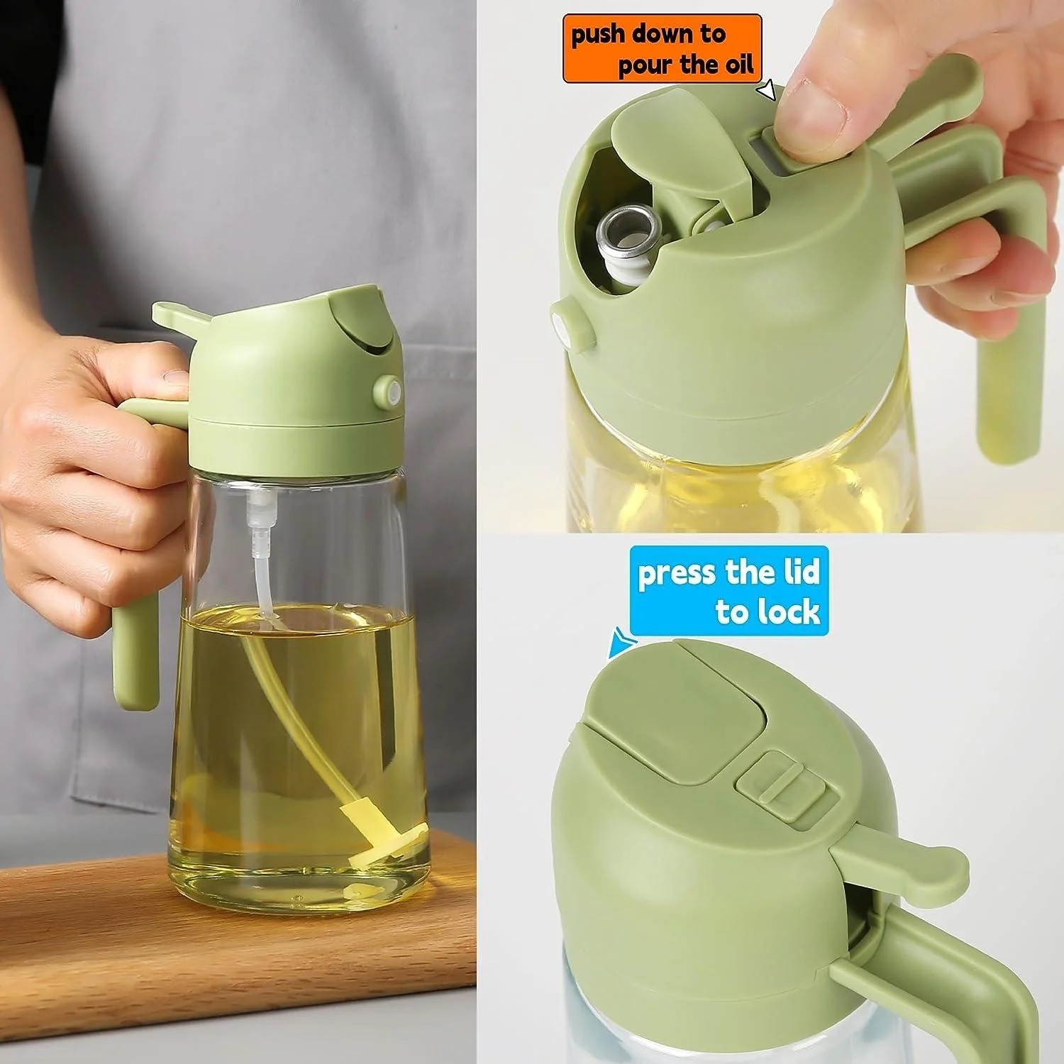 2-in-1 Oil Spray Bottle | Adjustable Mist & Dispenser | 470ml Leak-Proof Glass Container | For Cooking, BBQ, Baking & Air Fryer 380ml (Random Color) - Image 4