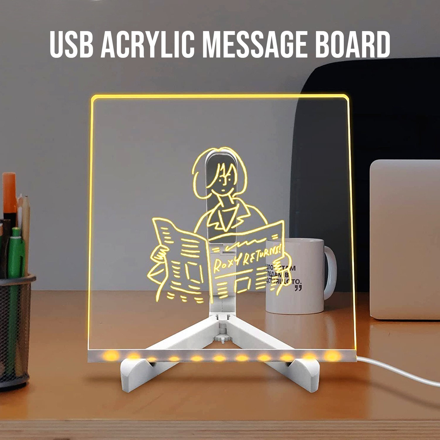 Colorful LED Writing Board Acrylic Message Board With USB Erasable Lights | 6x6 Inches - Image 6