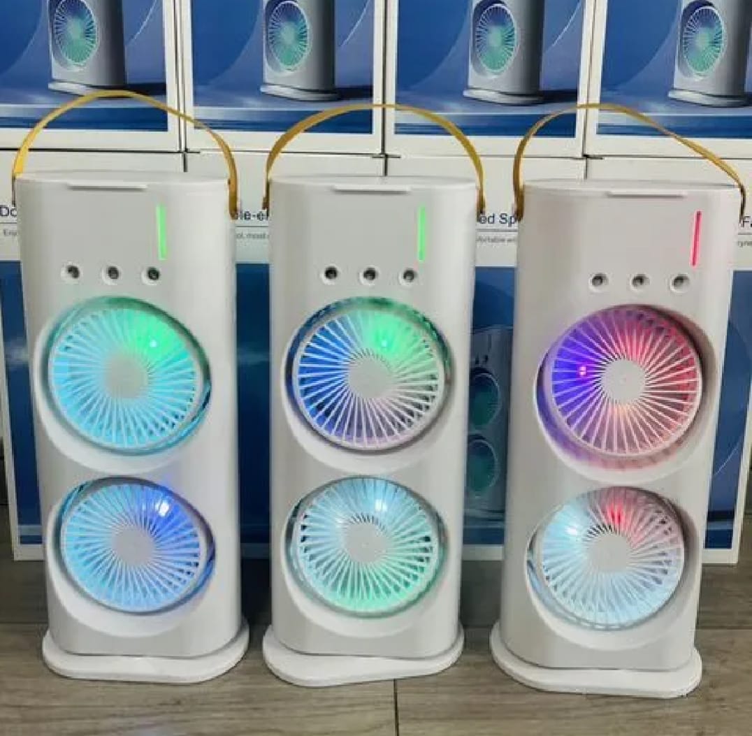 Double-Ended Spray Water Mist Fan – Dual Fan Cooling with 90° Rotation, RGB Lights, and Strong Brushless Motor – USB Powered Desktop Air Cooler | 16 Inches - Image 2
