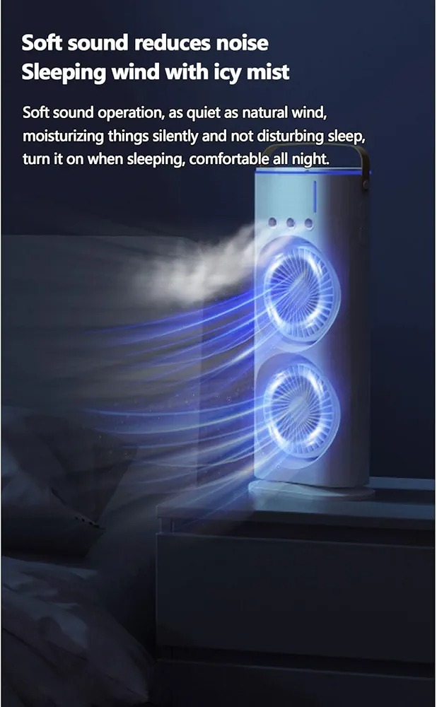 Double-Ended Spray Water Mist Fan – Dual Fan Cooling with 90° Rotation, RGB Lights, and Strong Brushless Motor – USB Powered Desktop Air Cooler | 16 Inches - Image 6