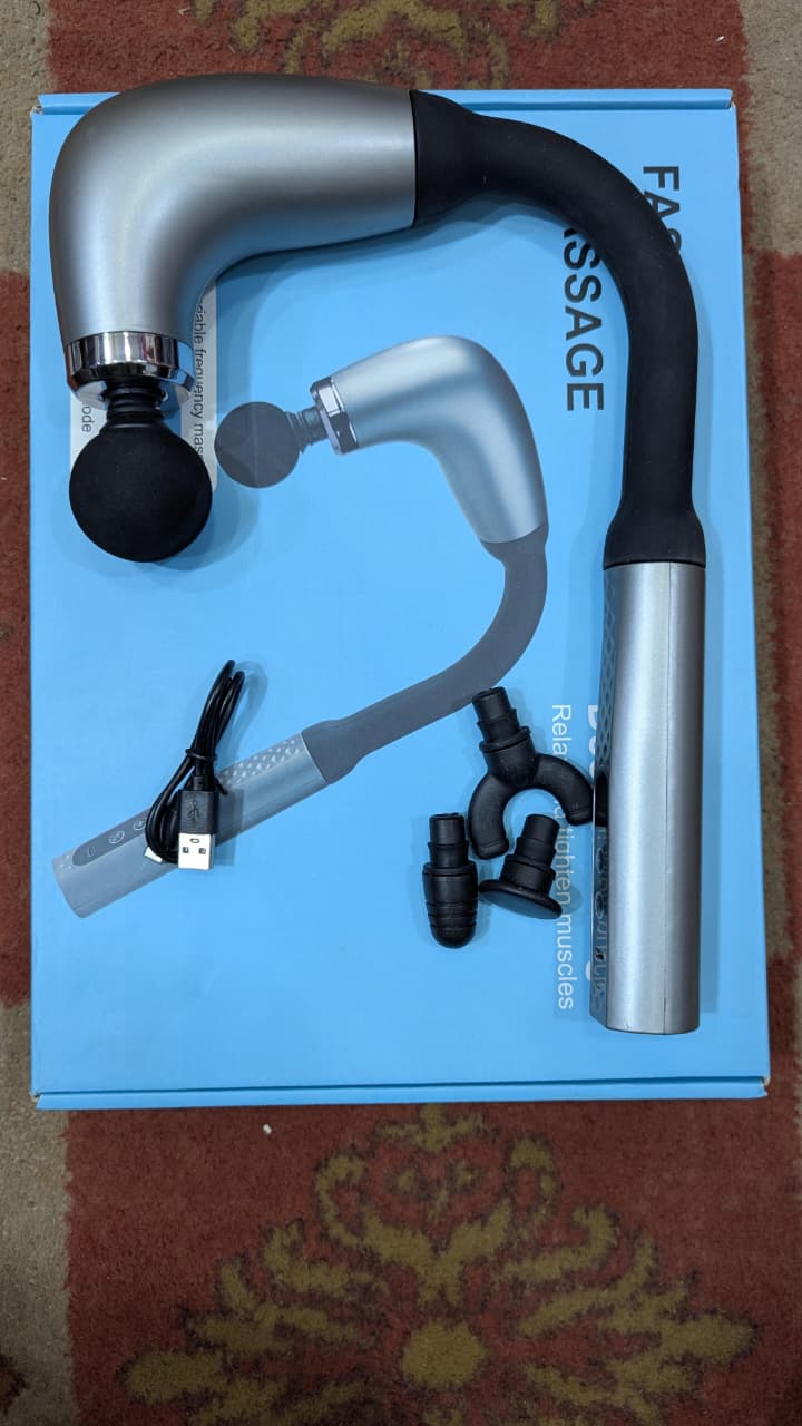 Long-Handle Fascial Gun Massager – Ergonomic Percussion Massage Tool with 4 Interchangeable Heads – Rechargeable Full Body Muscle Relaxer - Image 2