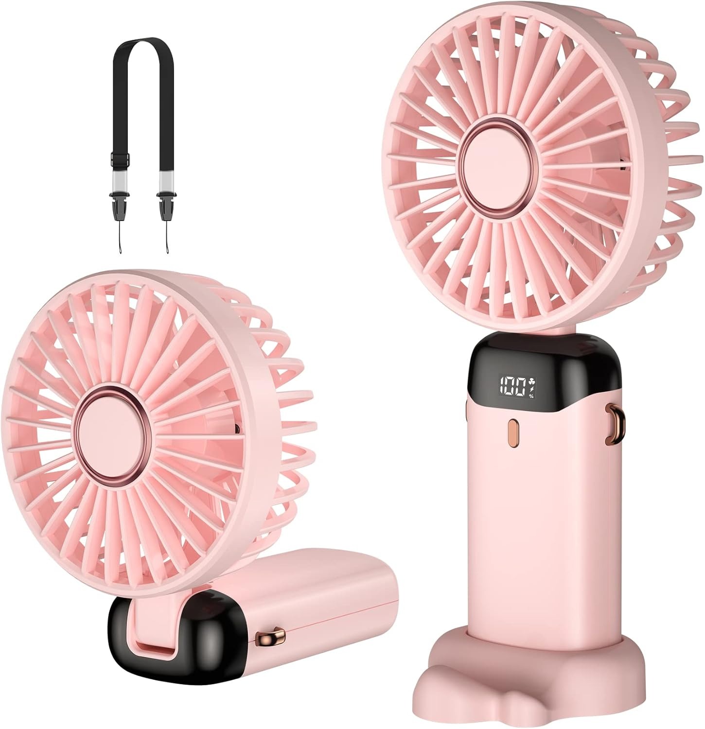 Digital Display Portable Mini Fan – 5-in-1 Multipurpose USB-C Rechargeable Handheld Fan - With Cable (Random Color) - Image 5