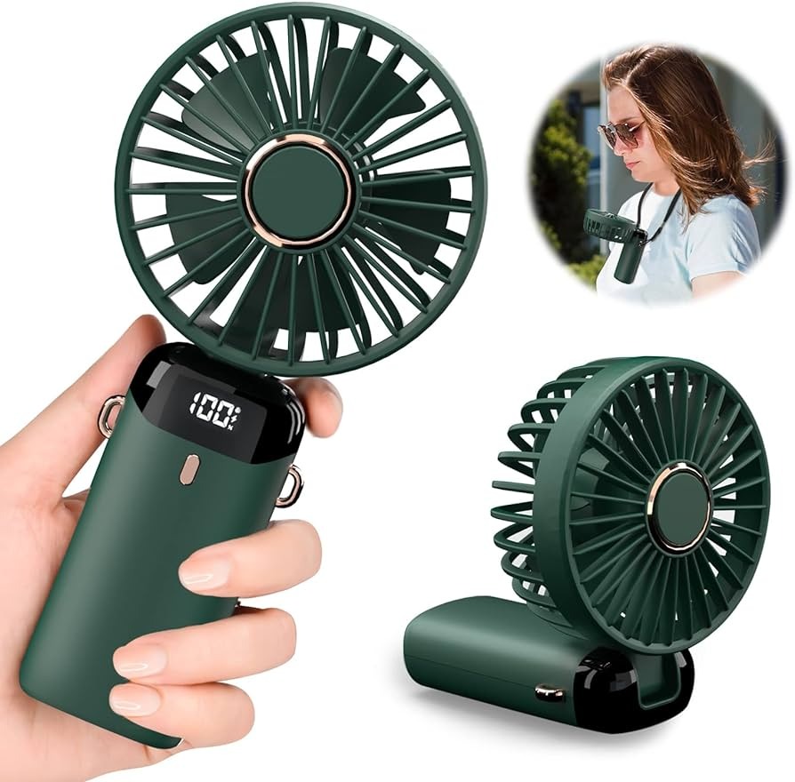 Digital Display Portable Mini Fan – 5-in-1 Multipurpose USB-C Rechargeable Handheld Fan - With Cable (Random Color) - Image 2