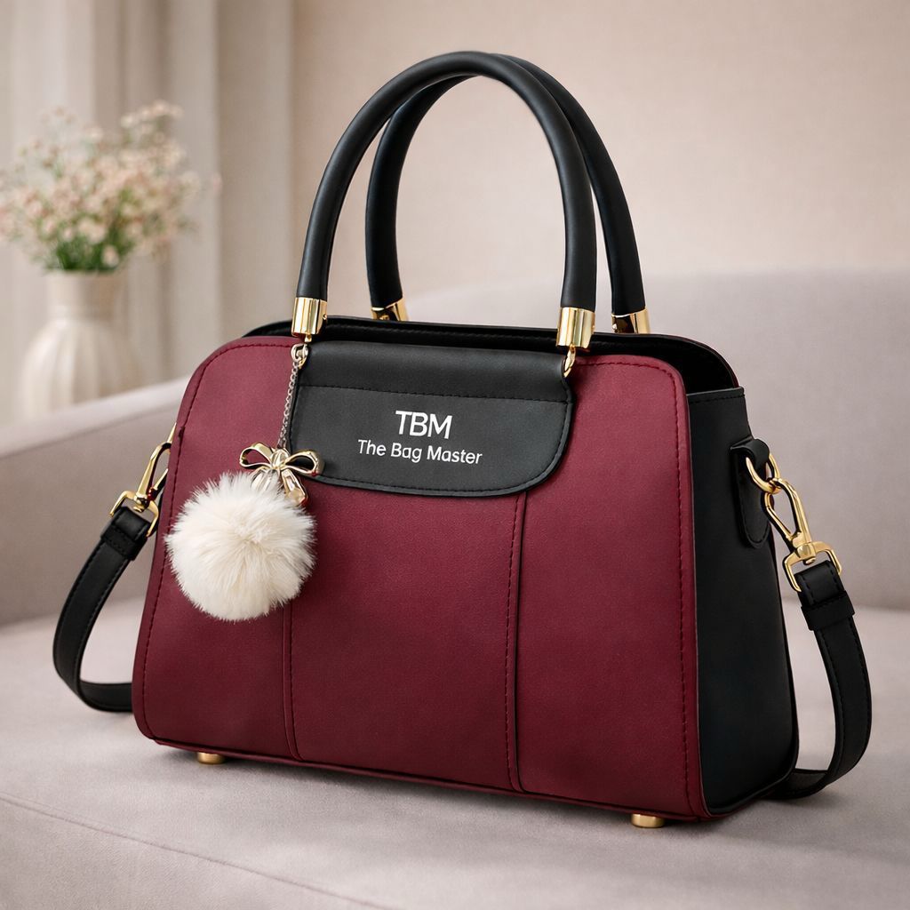 TBM The Bag Master Luxury Handbag – Elegant Two-Tone Designer Tote for Women (Black Maroon) - Image 7