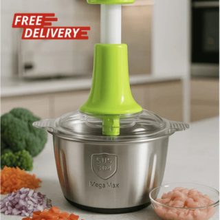 Large 2L Bowl Effortless Vegetable Chopper & Meat Mincer – Manual Hand-Press Food Processor for Fruits, Herbs, Garlic, and Onions (Random Color)