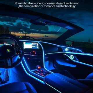 Flexible EL Wire LED Strip Car Interior Ambient Light – Ice Blue Cigarette Lighter Powered wire Strip 2 Meters