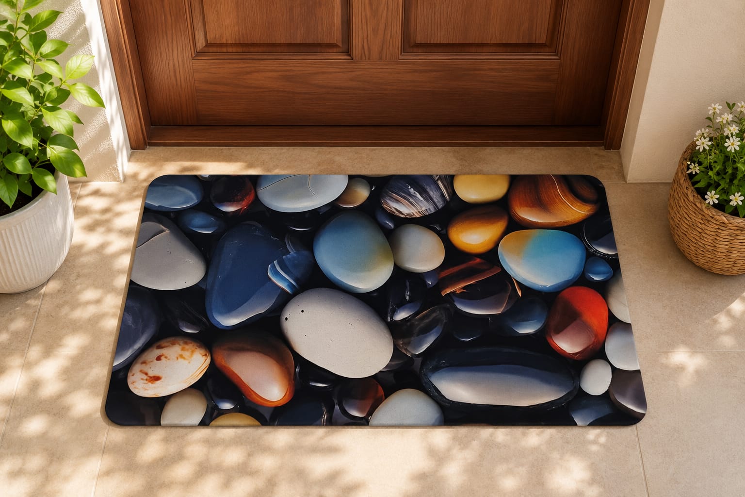 Super Absorbent Non-Slip Bathroom Floor Mat - Quick-Dry Soft Colorful Pebble Design 23 × 15 inch - Image 4