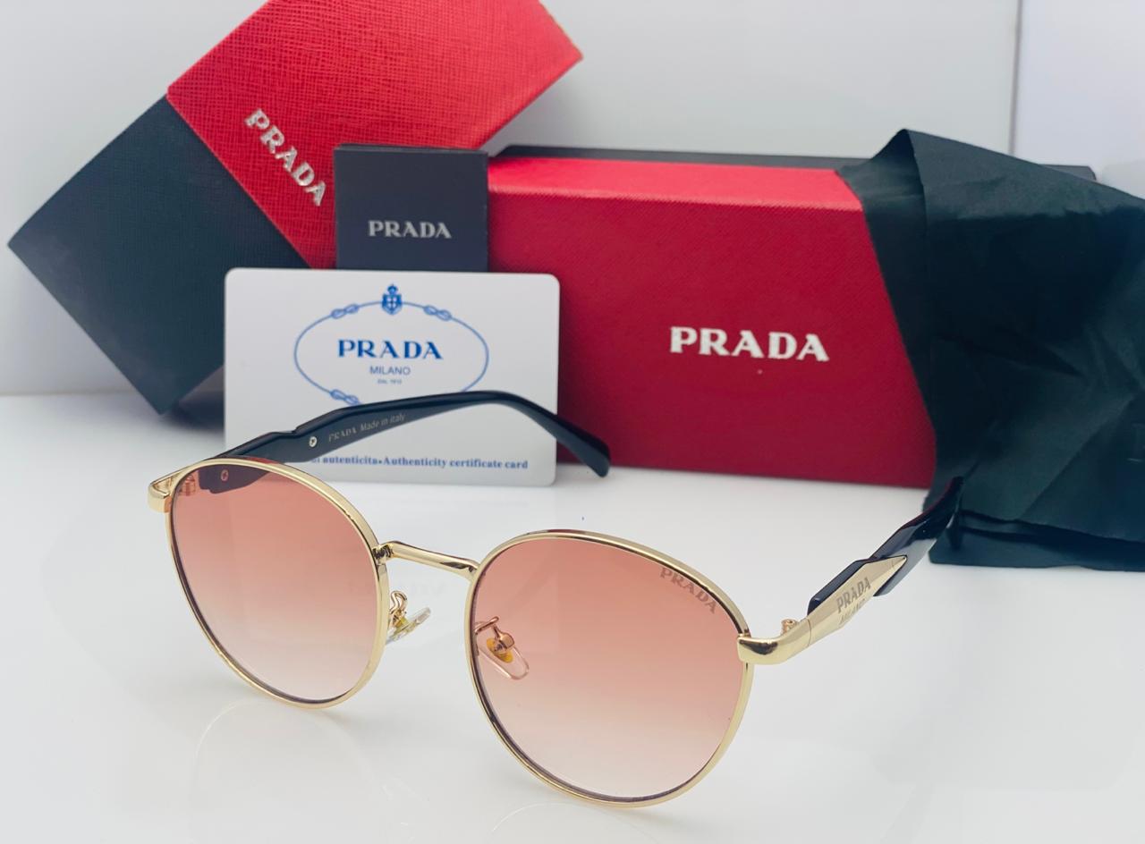 Prada Round Metal Frame Sunglasses For Men And Women With Stylish Tinted Lenses - Black Frame / Black Gradient Lens - Image 5