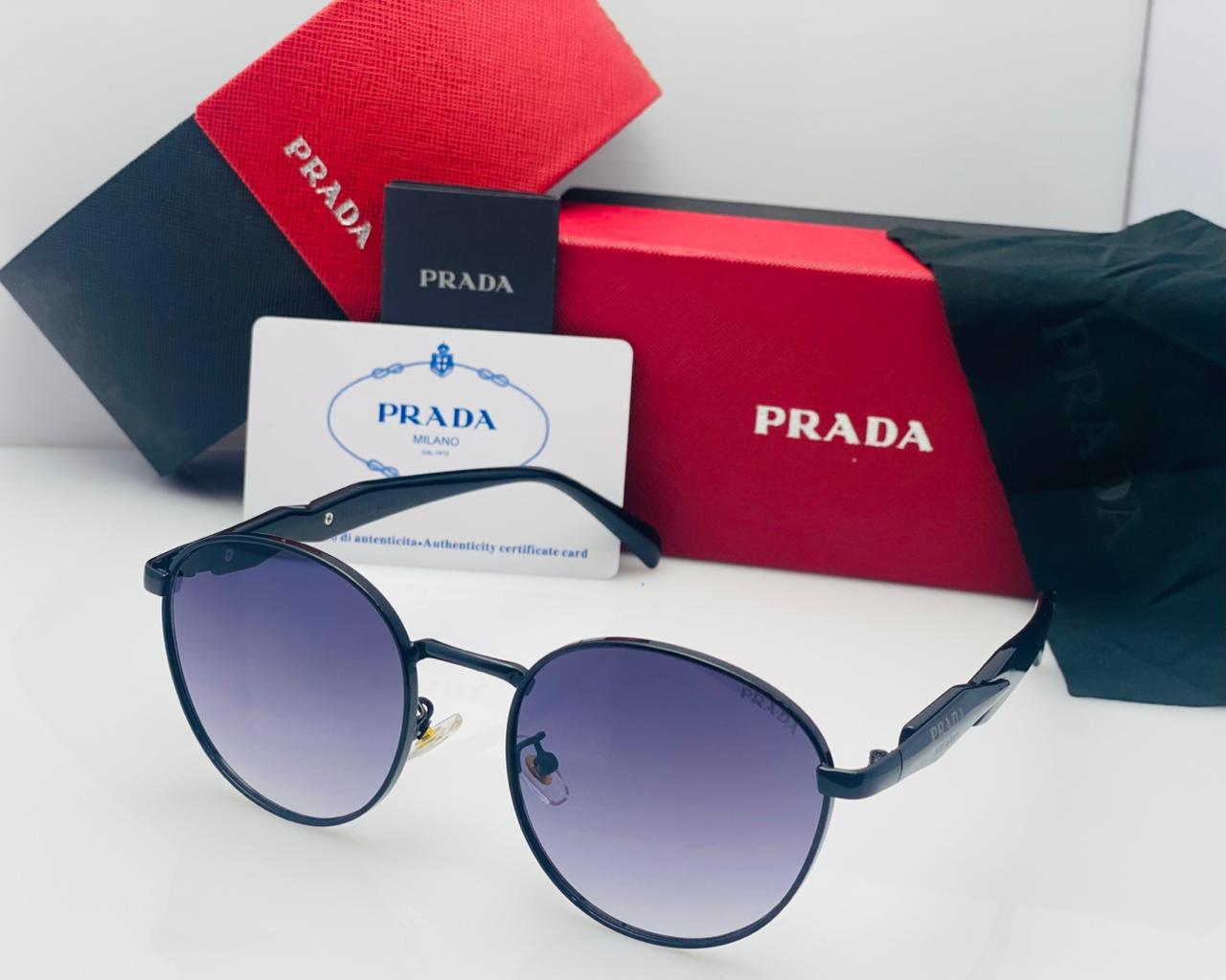 Prada Round Metal Frame Sunglasses For Men And Women With Stylish Tinted Lenses - Black Frame / Black Gradient Lens - Image 4