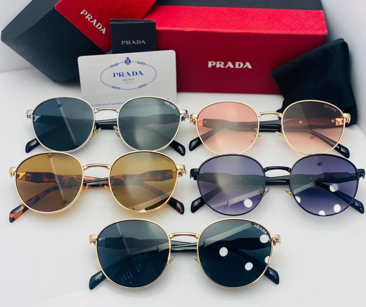 Prada Round Metal Frame Sunglasses For Men And Women With Stylish Tinted Lenses - Black Frame / Black Gradient Lens