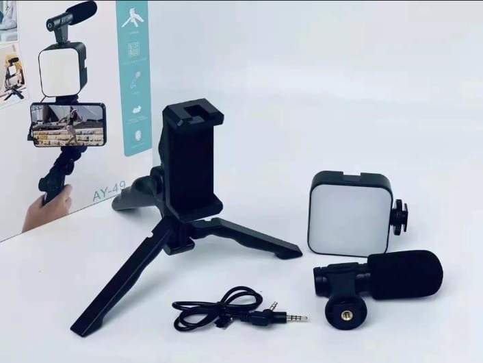 AY-49 Vlogging Kit | Portable Video Recording Setup with LED Light, Shotgun Mic & Flexible Tripod without Remote - Image 2