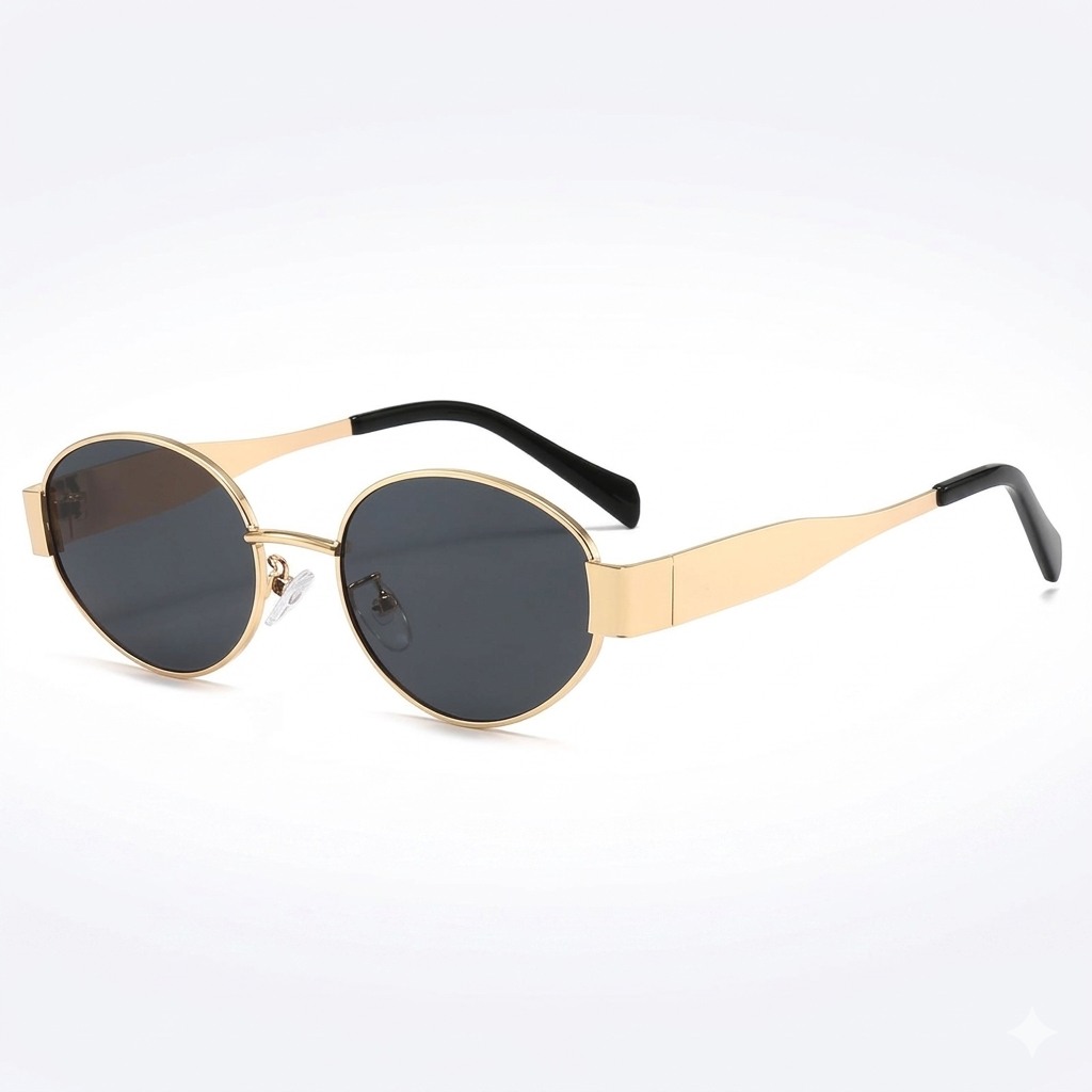 Gold Oval Metal Frame Sunglasses | Retro Fashion Women's Eyewear - Image 2