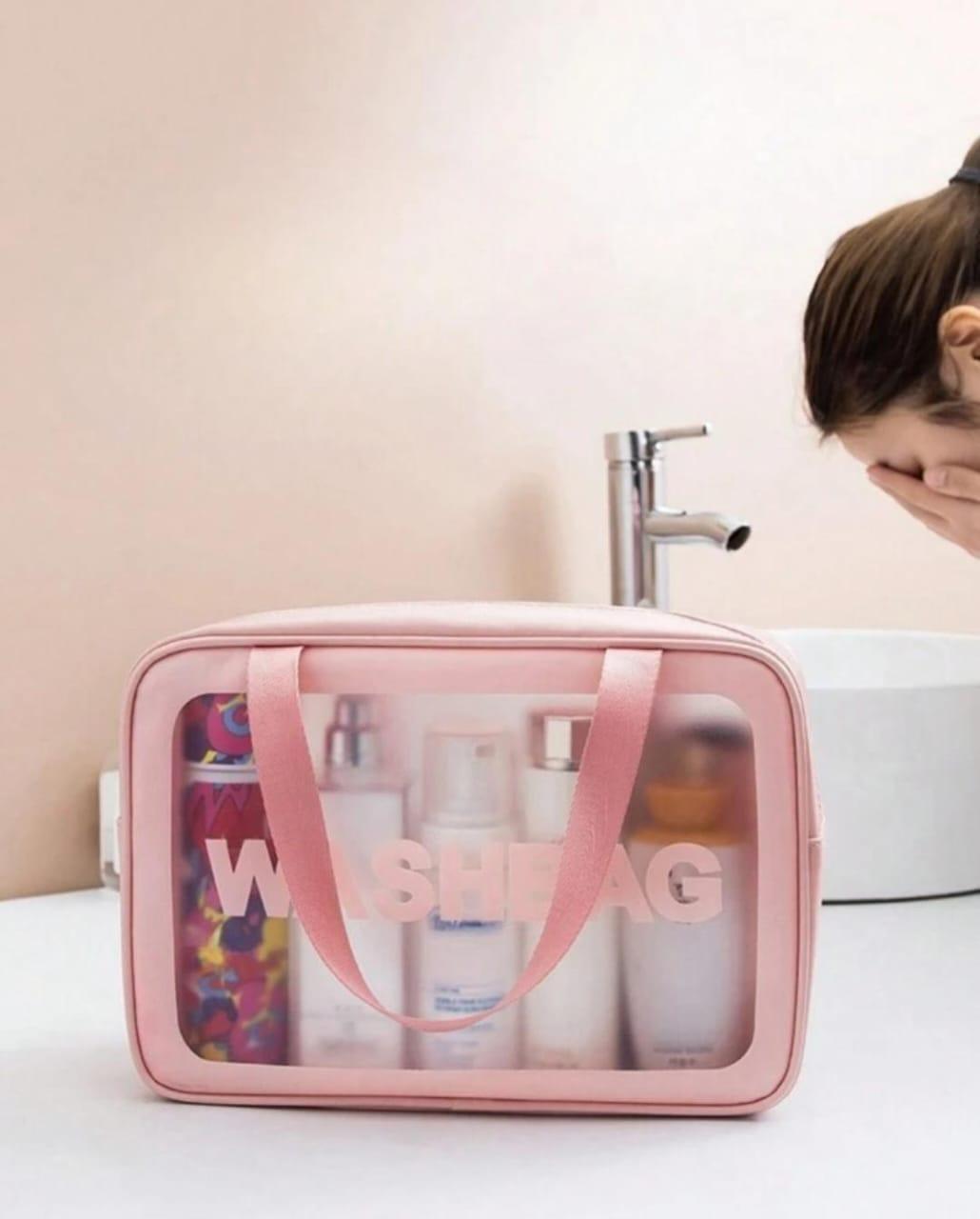 Premium PVC Waterproof Washbag – Portable Clear Toiletry & Makeup Kit Organizer Bag with Top Handle - Black - Image 4