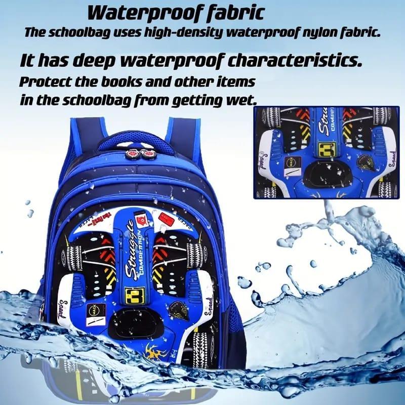 Kids Racing Car Nylon Backpack | Lightweight School Bag for Boys & Girls | Durable Travel & Casual Backpack (Blue) - Image 3