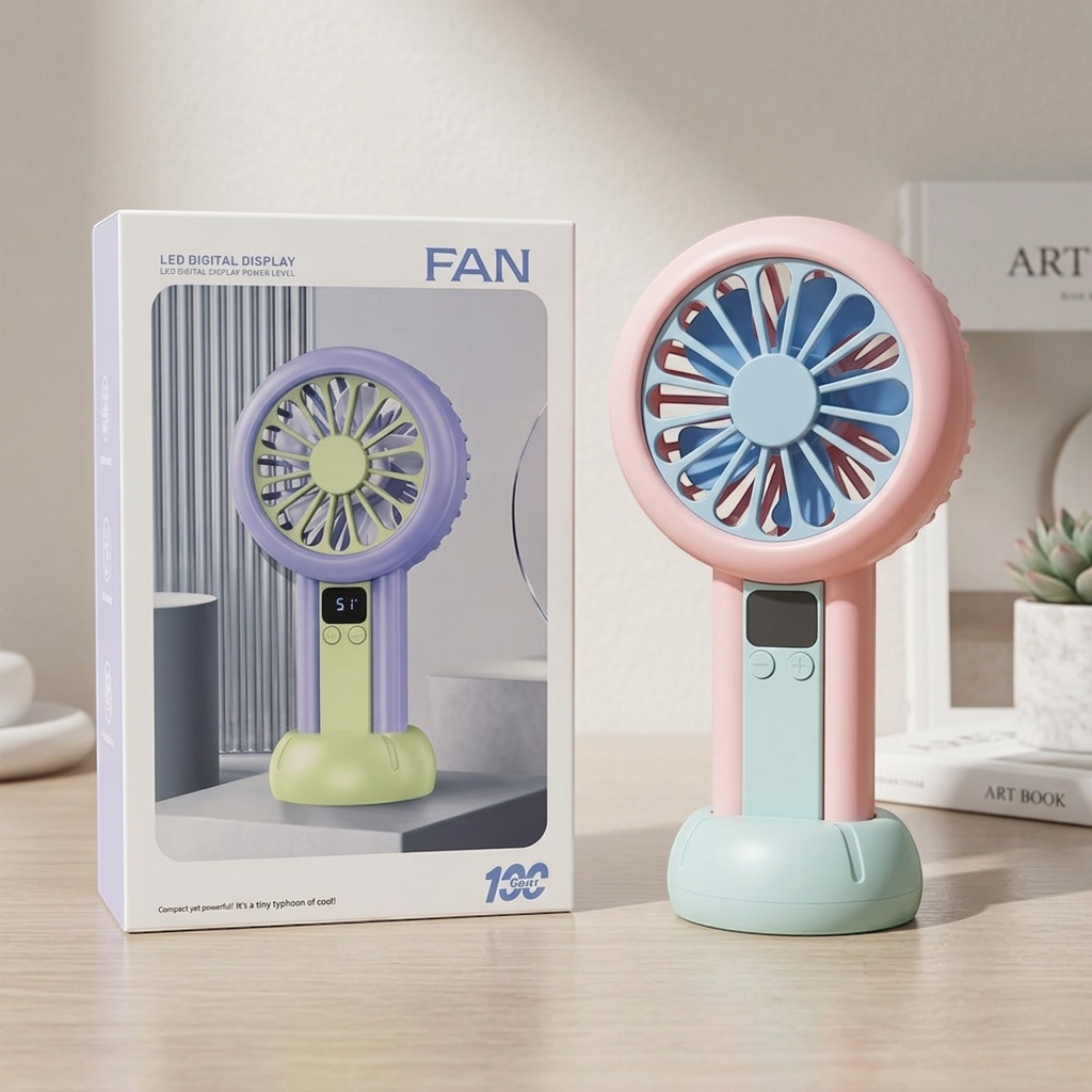 LED Digital Display Rechargeable Mini Fan – Portable USB Handheld Fan with 100-Speed Control, Real-Time Battery Indicator | Random Color - Image 5