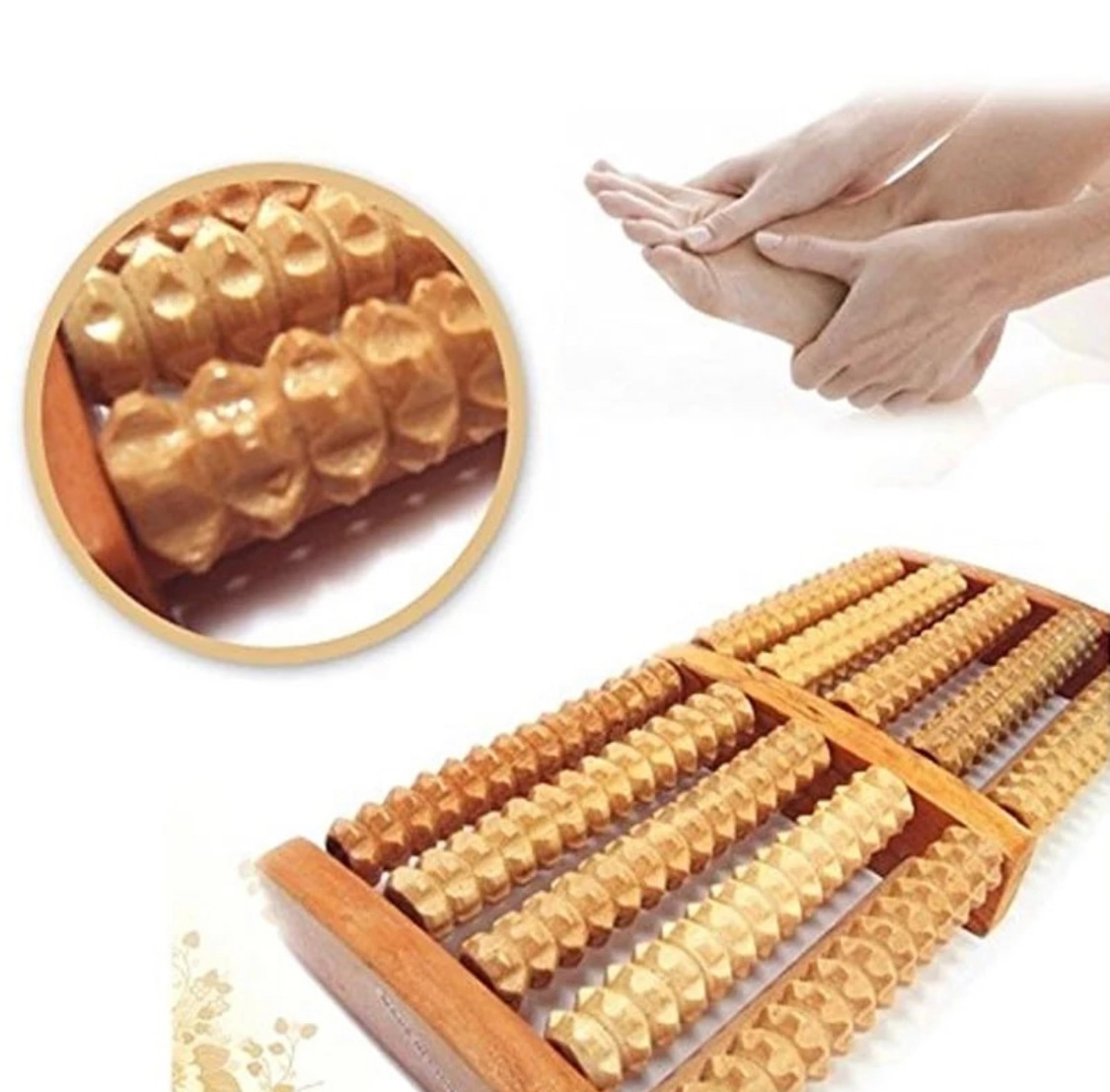 Traditional Wooden Roller Foot Massager Durable Natural Wood Design For Relaxation Stress Relief And Improved Blood Circulation - Image 2